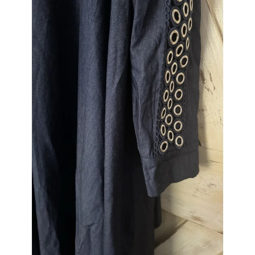 CQ By CQ Asymmetrical 100% Cotton Denim Button Down Tunic Dress Eyelet Sleeve XL - Picture 3 of 9